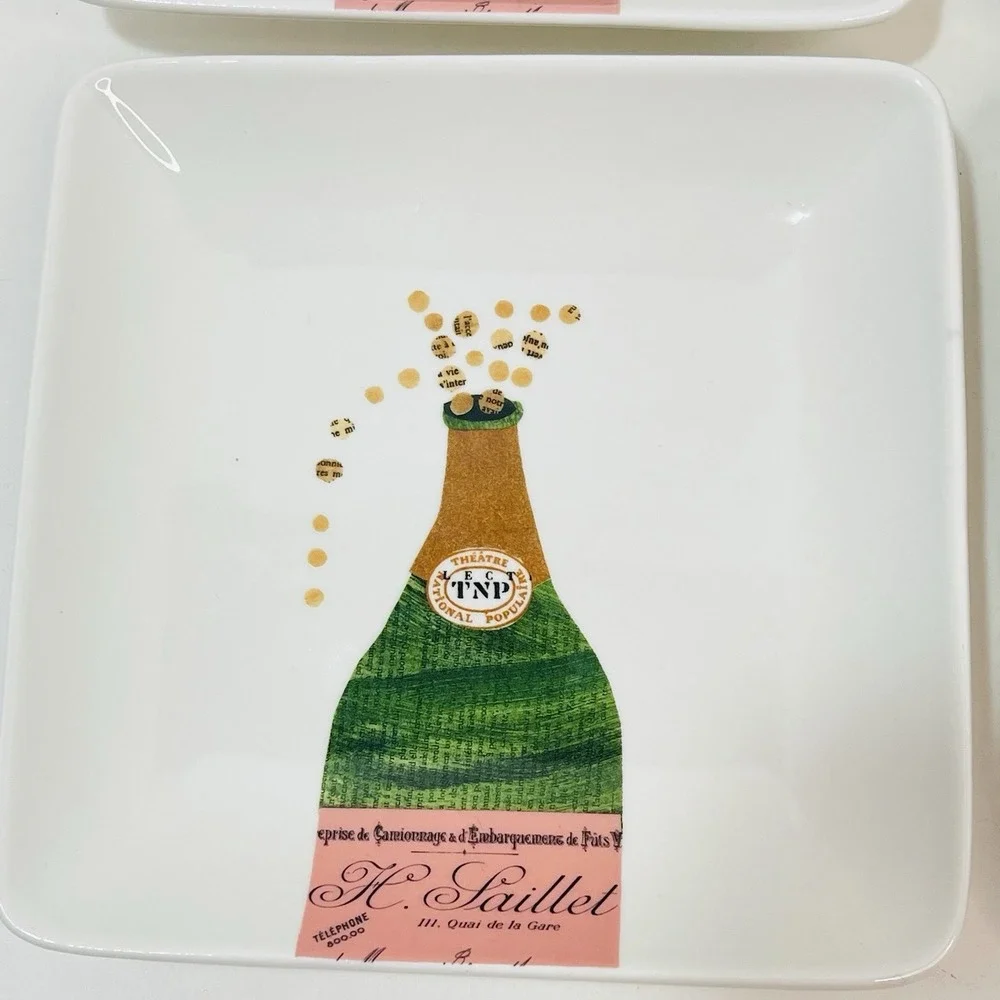 Pottery Barn Denise Fielder Set‎ of 4 Champagne Appetizer Square Plates